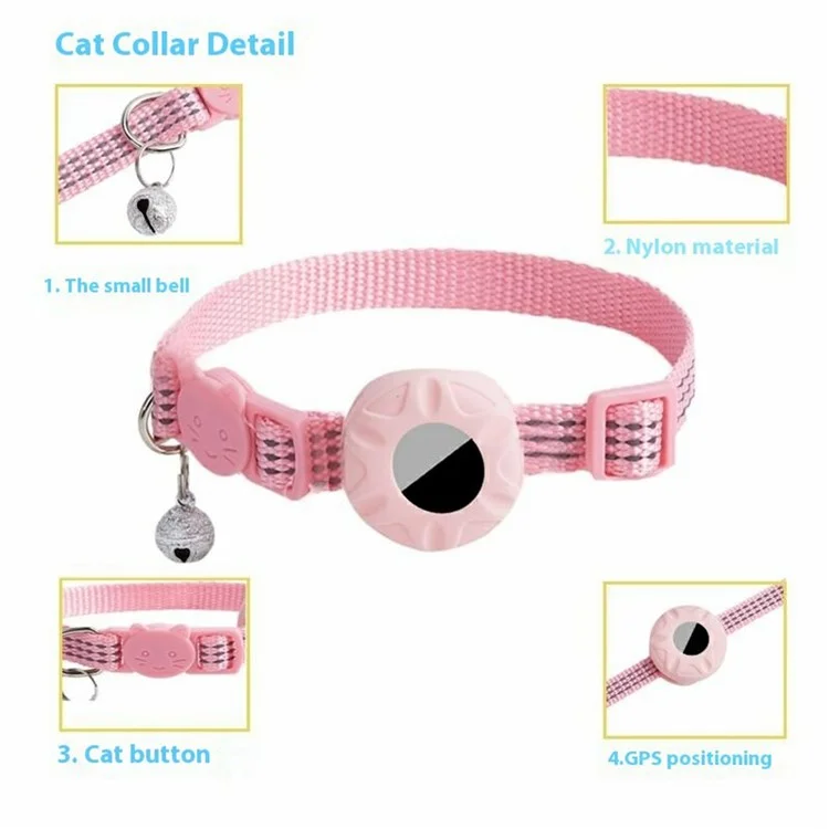 For AirTag Tracker Silicone Protective Case Pet Collar with Reflective Strips and ID Address Tag - Orange