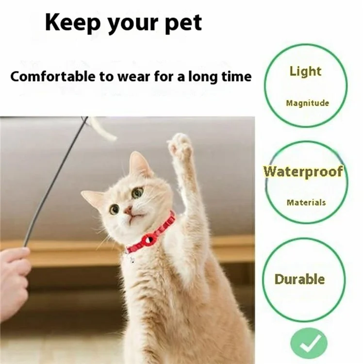 For AirTag Tracker Silicone Protective Case Pet Collar with Reflective Strips and ID Address Tag - Pink