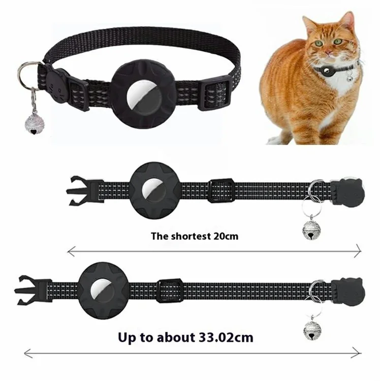 For AirTag Tracker Silicone Protective Case Pet Collar with Reflective Strips and ID Address Tag - Pink