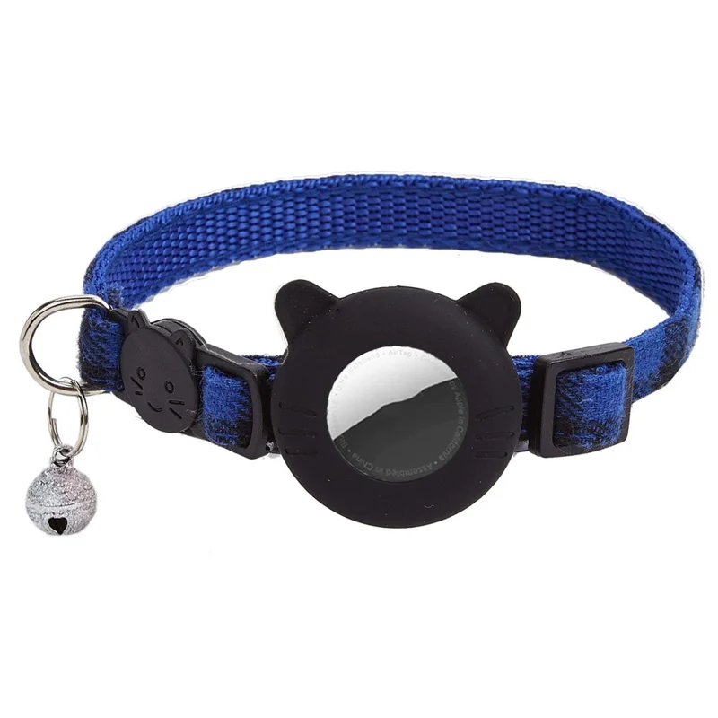 For AirTag Tracker Protector Cat Ear Design Silicone Case Pet Collar with ID Address Tag - Blue