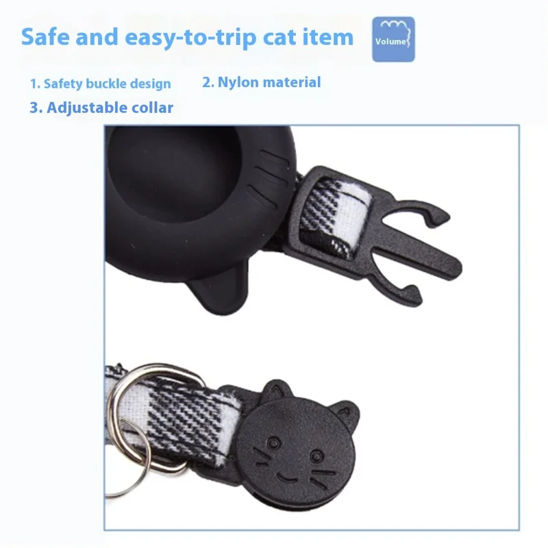 For AirTag Tracker Protector Cat Ear Design Silicone Case Pet Collar with ID Address Tag - Blue