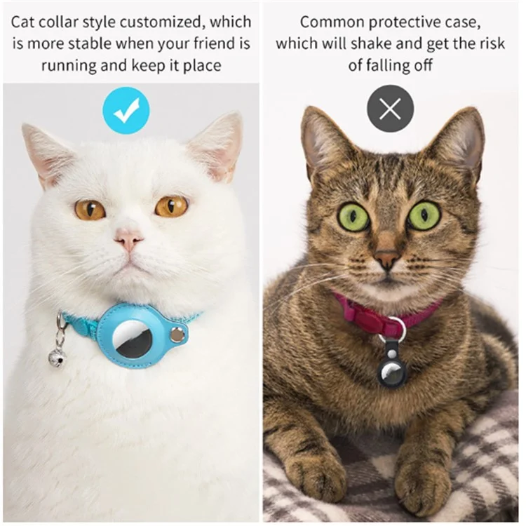 For AirTag Anti Lost Tracker PU Leather Protective Case Reflective Pet Collar with ID Tag - Sky Blue