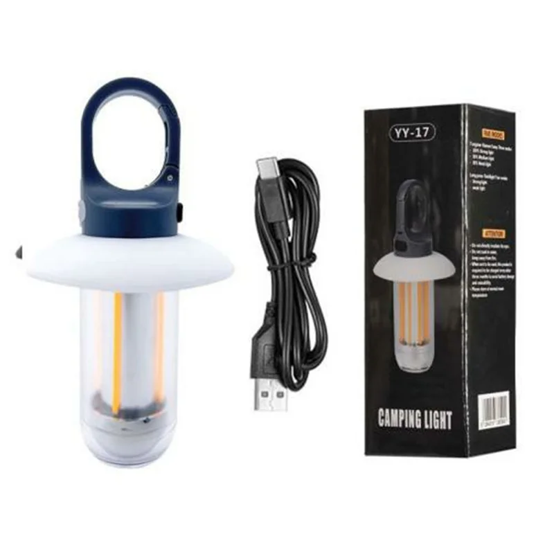 Linterna de camping recargable YY17 con luz cálida / blanca, portátil para exteriores, con 4 filamentos de tungsteno
