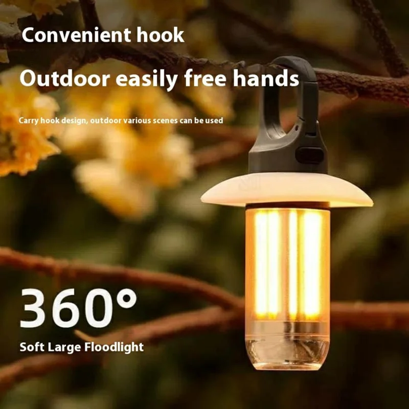 YY17 Wiederaufladbare Campinglampe Warm- / Weißlicht Tragbare Outdoor-Zeltleuchte, 8 Wolfram-Filamente