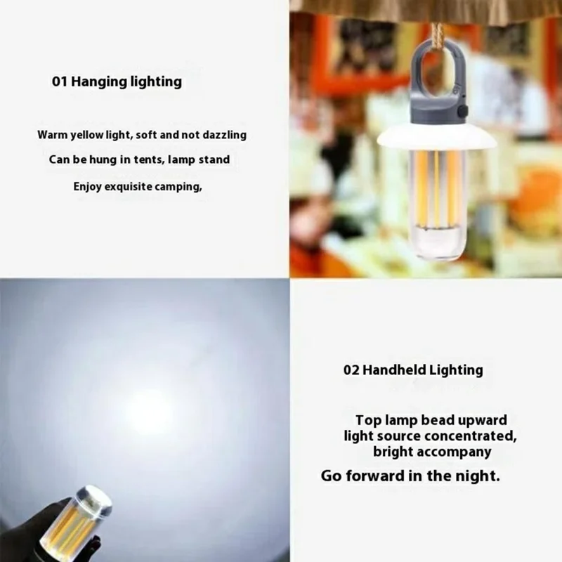 YY17 Wiederaufladbare Campinglampe Warm- / Weißlicht Tragbare Outdoor-Zeltleuchte, 8 Wolfram-Filamente