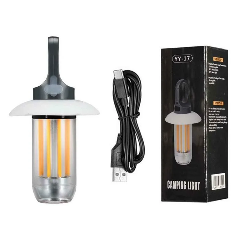YY17 Wiederaufladbare Campinglampe Warm- / Weißlicht Tragbare Outdoor-Zeltleuchte, 8 Wolfram-Filamente