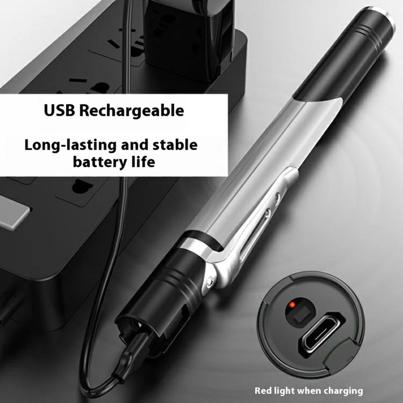 B35 Pen Light Portable Flashlight Dual with Color Light Source for Medical Examination  /  Outdoor Emergency - Grey