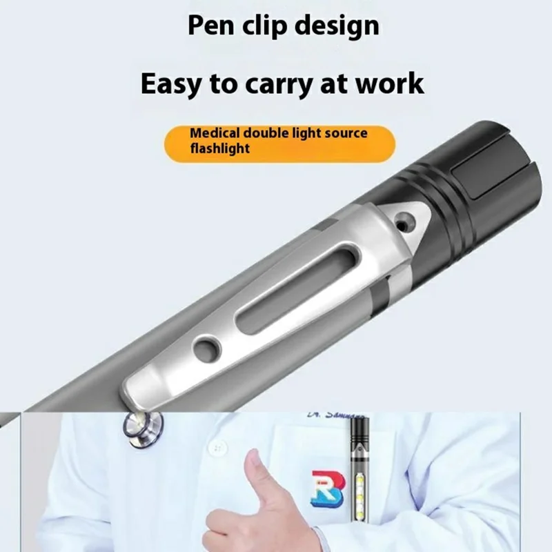 B35 Pen Light Portable Flashlight Dual with Color Light Source for Medical Examination  /  Outdoor Emergency - Grey