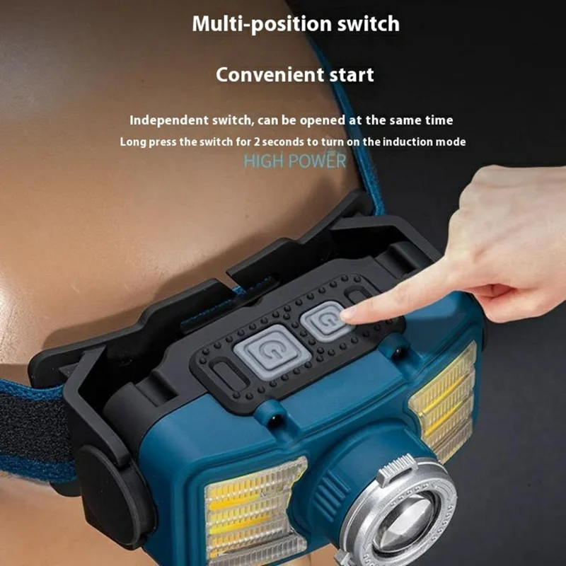 W6100A Lanterna de Cabeça LED Mini com Sensor de Movimento COB para Aventura Externa e Pesca - Iluminação de Alta Intensidade - Preto