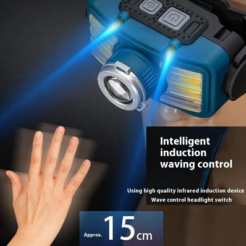 W6100A LED Mini Headlamp Motion Sensor COB Outdoor Adventure Fishing Headlight High Brightness - Blue
