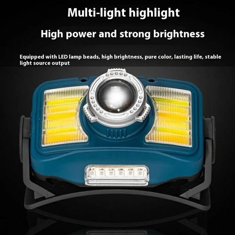W6100A LED Mini Headlamp Motion Sensor COB Outdoor Adventure Fishing Headlight High Brightness - Blue