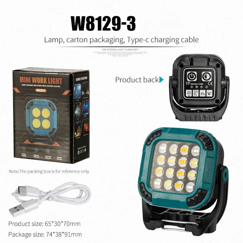 W8129-3 Portable Work Light for Camping Rechargeable Outdoor Tent Lamp with Magnetic Base - Blue