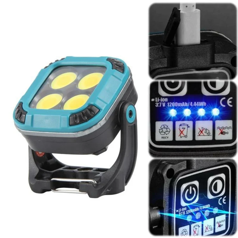 W8129-4 Outdoor Camping 4 COB LED Square Work Light Portable Multifunction Tent Lamp with Magnetic Base - Yellow