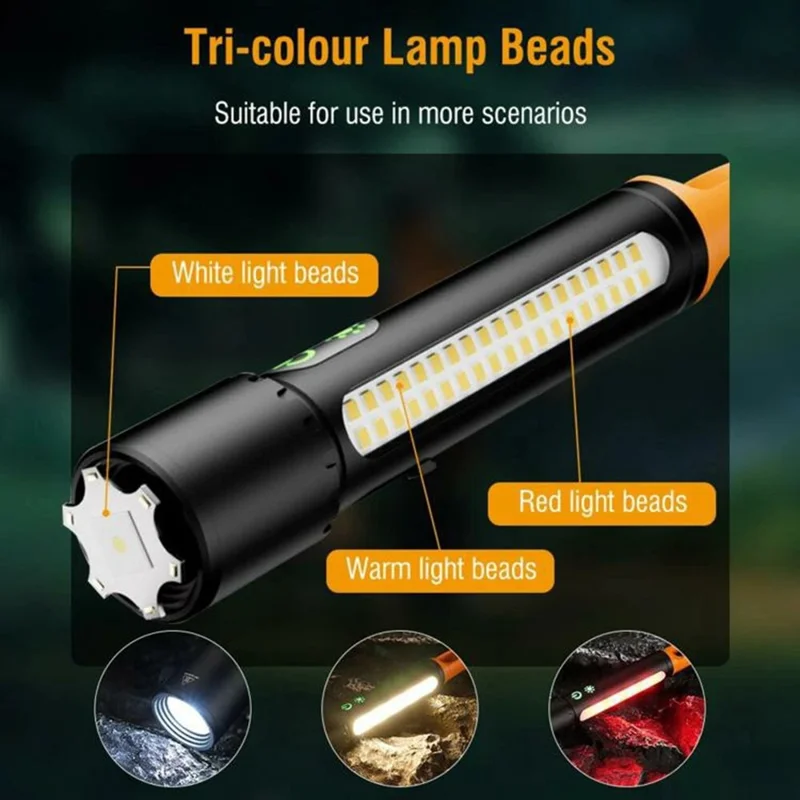 X725 Outdoor Camping Torch Telescopic Zoom White Laser Flashlight with Power Bank Function