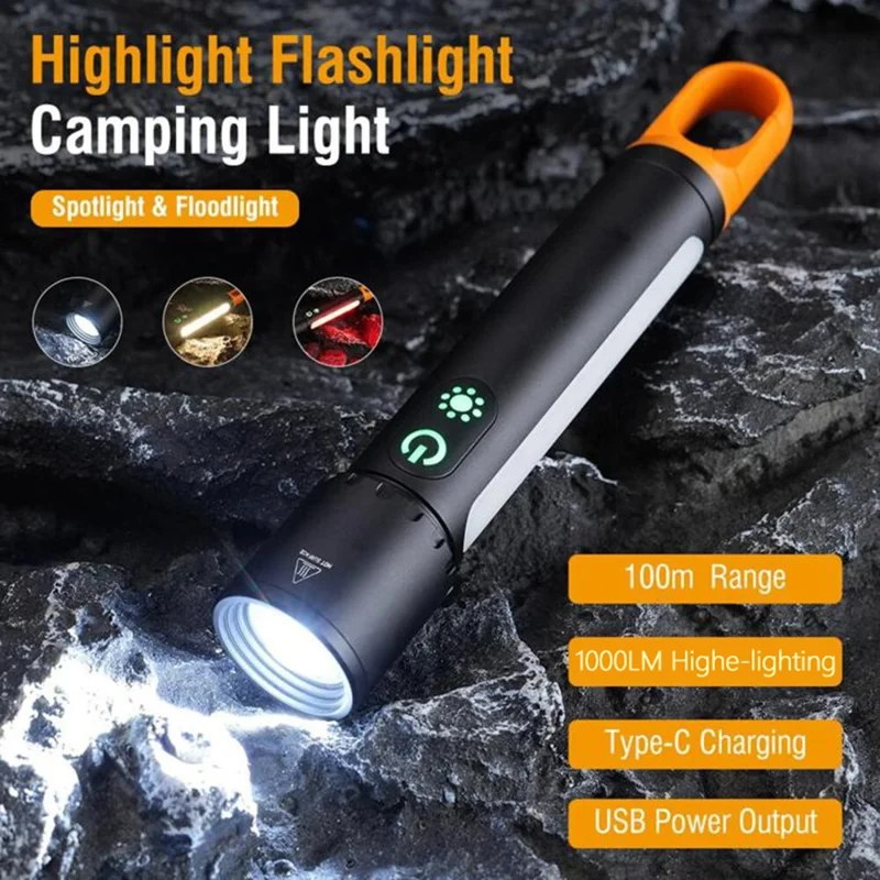 X725 Outdoor Camping Torch Telescopic Zoom White Laser Flashlight with Power Bank Function