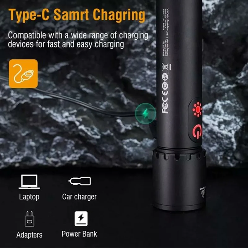 X725 Outdoor Camping Torch Telescopic Zoom White Laser Flashlight with Power Bank Function