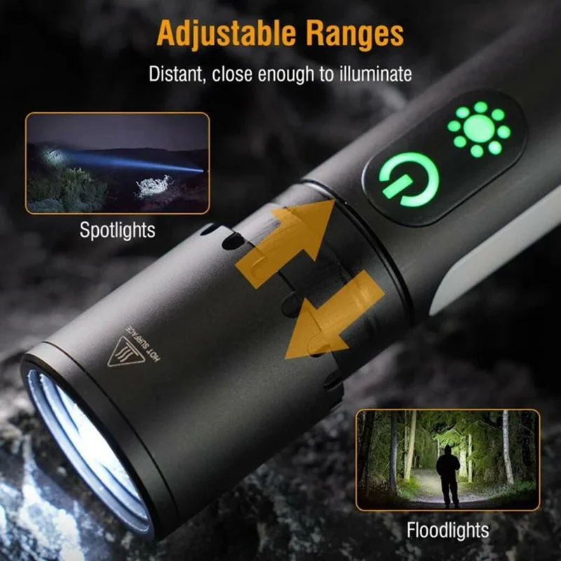 X725 Outdoor Camping Torch Telescopic Zoom White Laser Flashlight with Power Bank Function