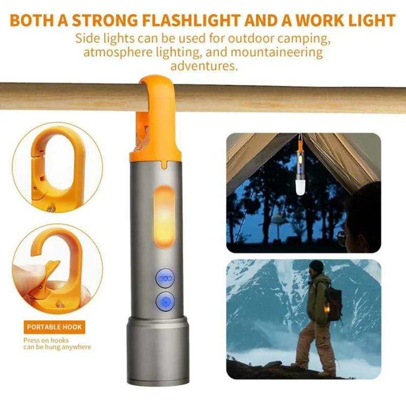 X723 Lampe de poche laser blanche zoomable pour extérieur 800 lm, rechargeable par USB-C, en alliage d'aluminium pour le camping - Argent