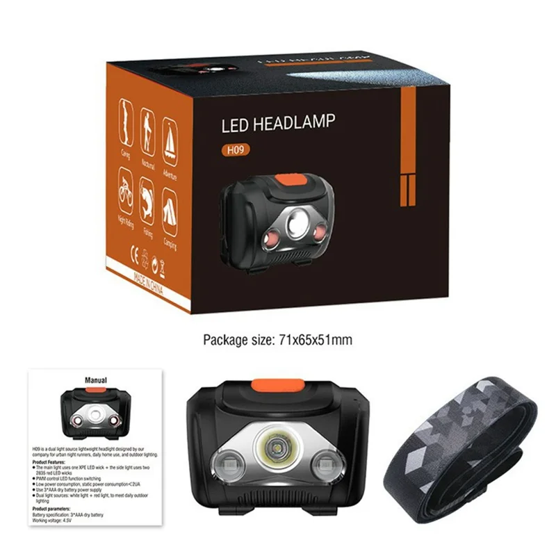 Lanterna de Camping Externa H09 3W IPX4 à Prova d'Água 4 Modos Luz Vermelha XPE LED Farol