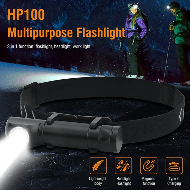 HP100 Уличный кемпинговый мощный налобный фонарь с клипсой из алюминиевого сплава с магнитным креплением (С аккумулятором 2000 мАч)