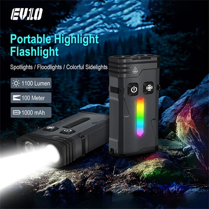 EV10 EDC Mini Flashlight Aluminum Alloy RGB Flood Spotlight IP66 Waterproof Outdoor Emergency Torch