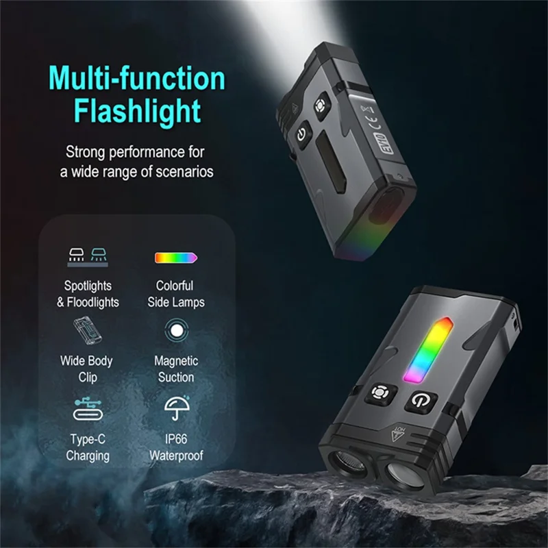 EV10 EDC Mini Flashlight Aluminum Alloy RGB Flood Spotlight IP66 Waterproof Outdoor Emergency Torch