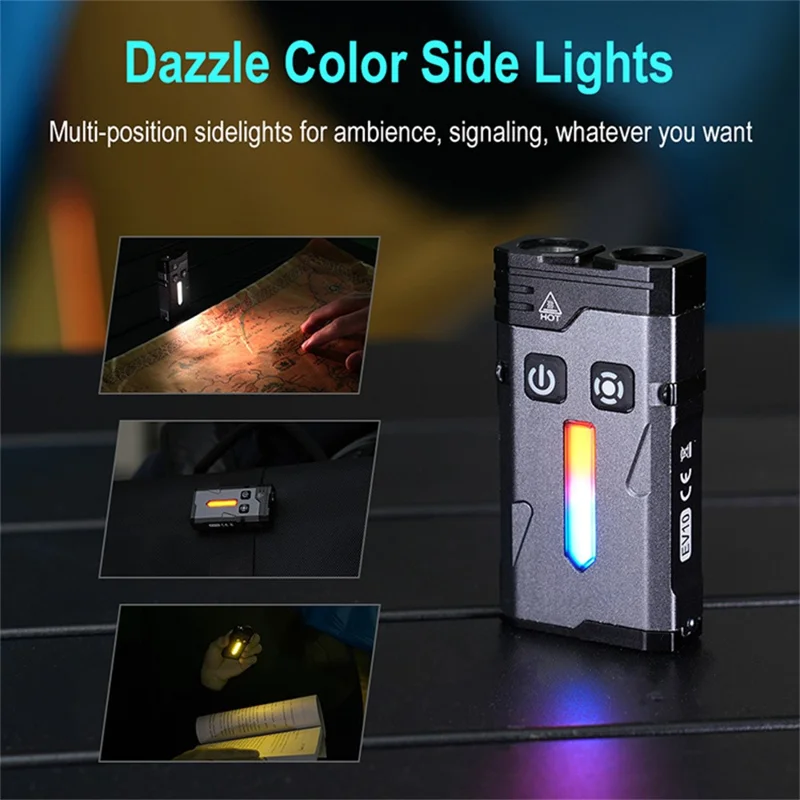EV10 EDC Mini Flashlight Aluminum Alloy RGB Flood Spotlight IP66 Waterproof Outdoor Emergency Torch