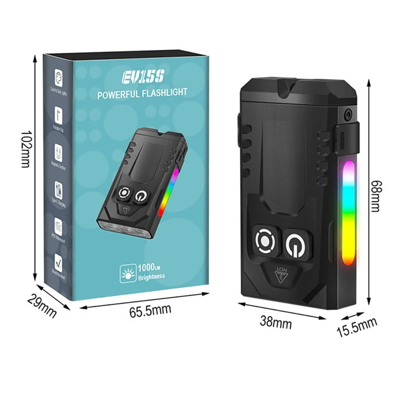 Lanterna Mini de Liga de Alumínio EV15S RGB Luz de Trabalho Magnética com Luz UV 365nm Recarregável