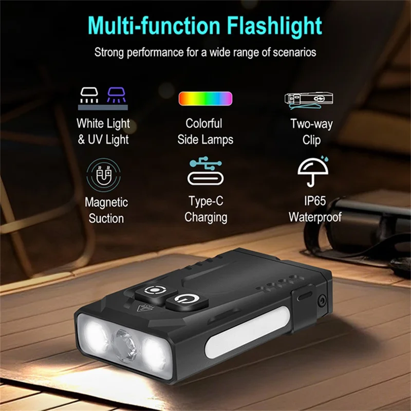 Lanterna Mini de Liga de Alumínio EV15S RGB Luz de Trabalho Magnética com Luz UV 365nm Recarregável