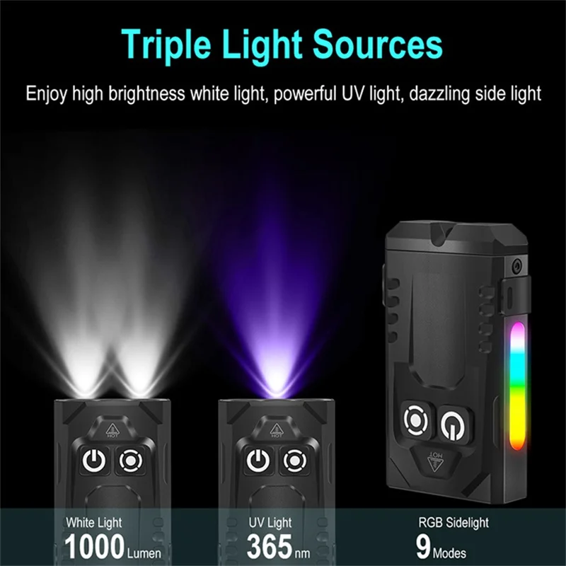 Lanterna Mini de Liga de Alumínio EV15S RGB Luz de Trabalho Magnética com Luz UV 365nm Recarregável