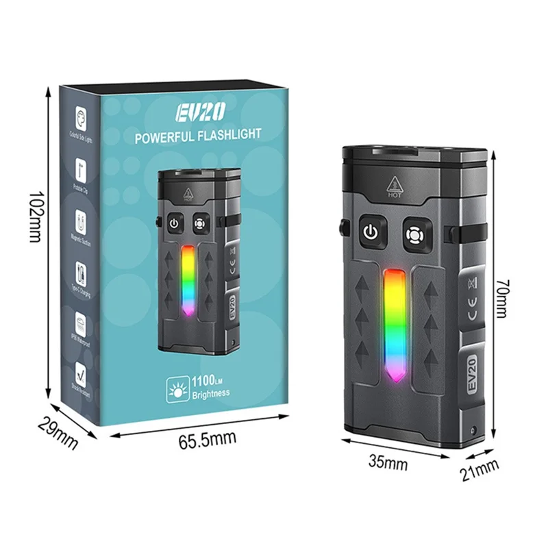 EV20 EDC Mini Flashlight White + UV Light High Power Torch Aluminum Alloy RGB Atmosphere Lamp