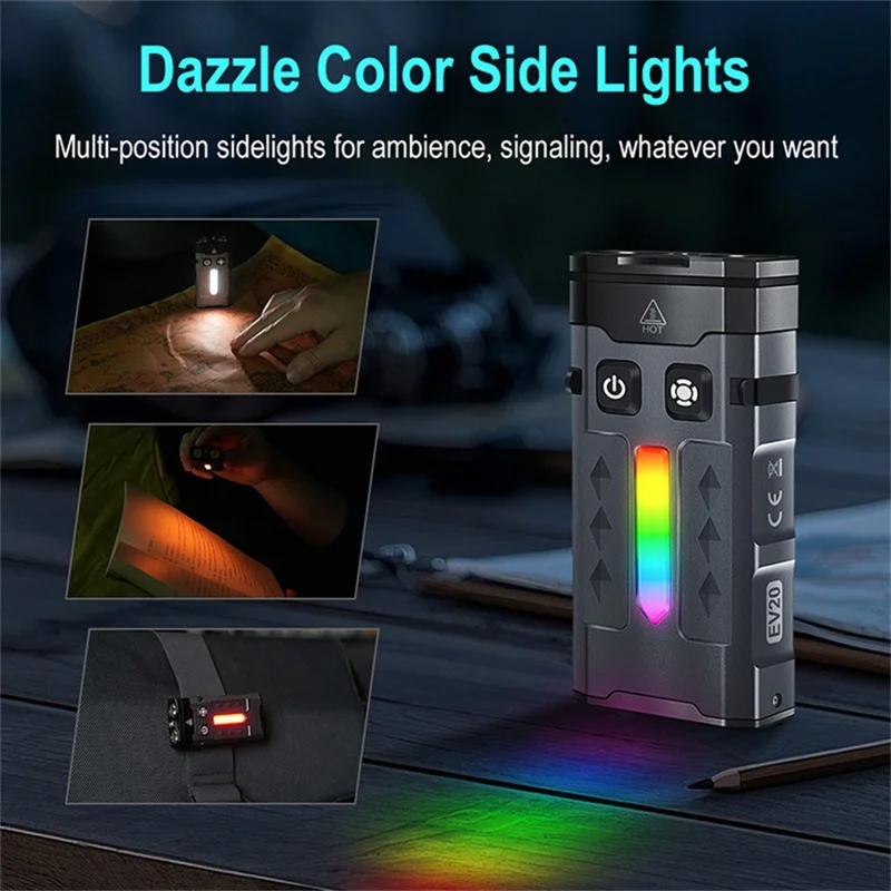 EV20 EDC Mini Flashlight White + UV Light High Power Torch Aluminum Alloy RGB Atmosphere Lamp