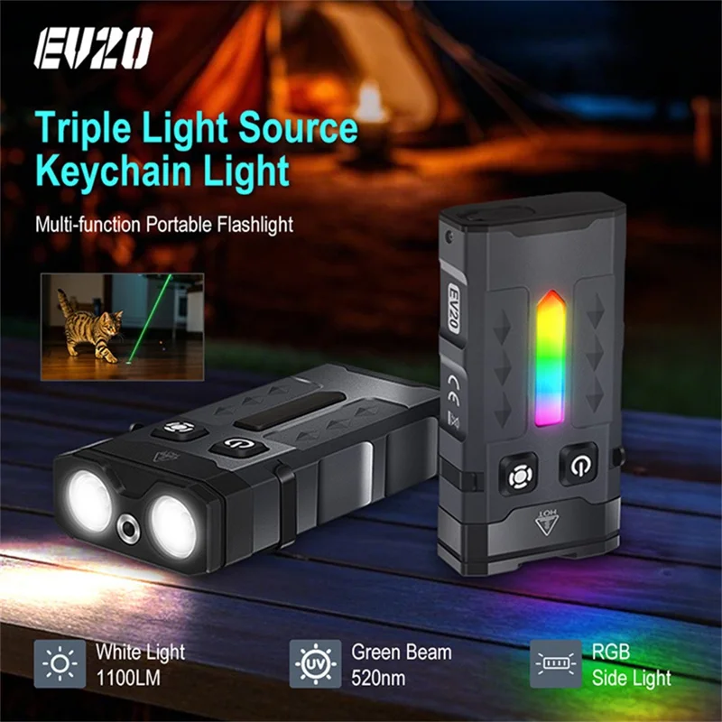 EV20 Lampe de poche portable d'extérieur en alliage d'aluminium Torche laser vert RGB Lampe d'ambiance