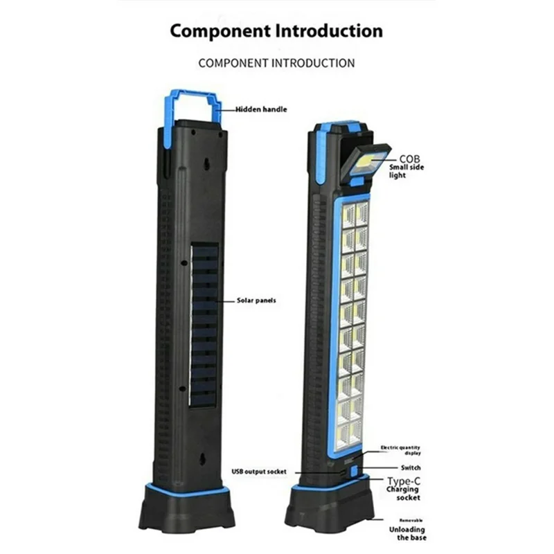 GZ02901 Luce da Lavoro USB Multiuso con Pannello Solare, Lampada Portatile di Emergenza per Campeggio