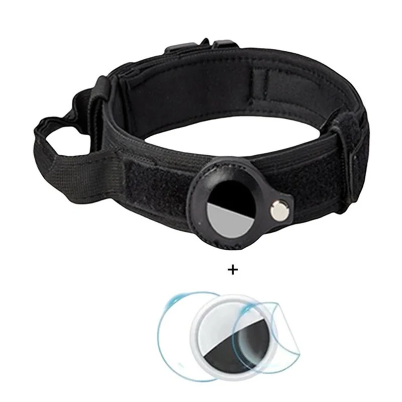 Set di Collare Tattico in Nylon per AirTag con Custodia Protettiva e Film Hydrogel per Animali di Taglia Media e Grande - Nero / M