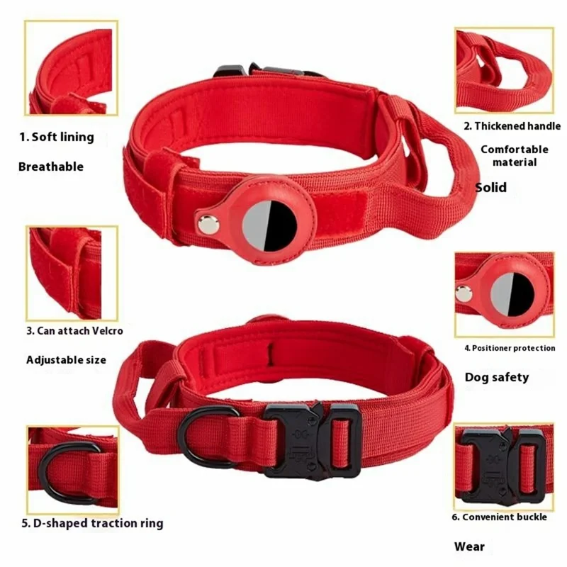 Set di Collare Tattico in Nylon per AirTag con Custodia Protettiva e Film Hydrogel per Animali di Taglia Media e Grande - Nero / M