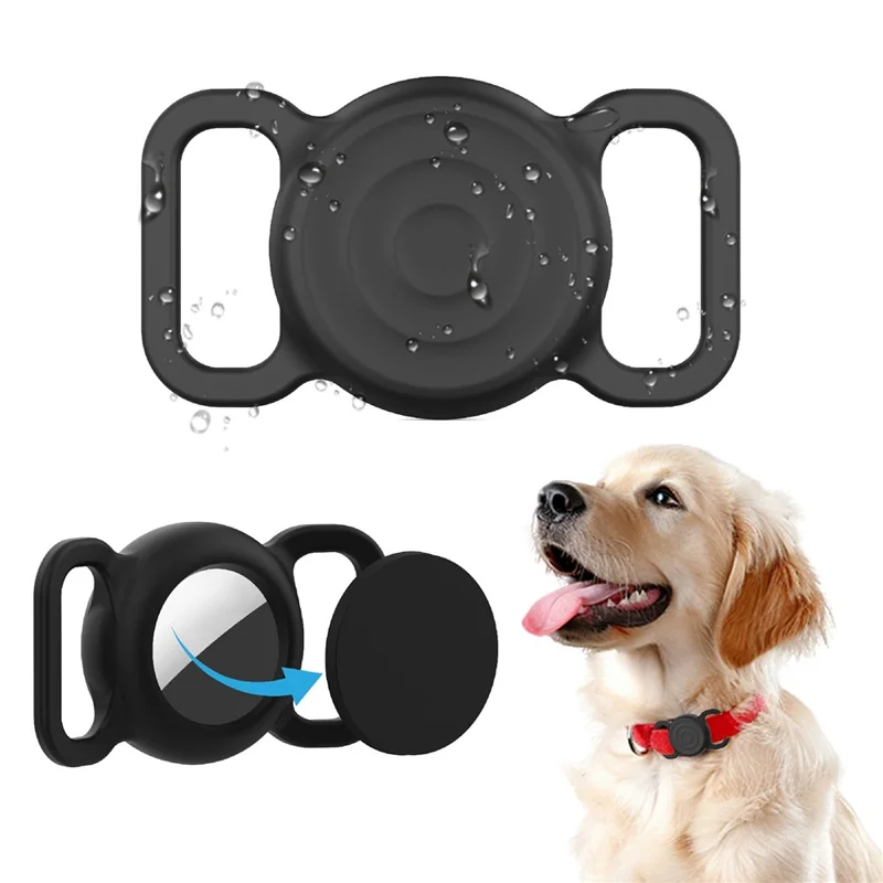 Para Apple AirTag Anti Lost Pet Tracker Diseño de onda Estuche de silicona con película de hidrogel frontal y trasera Juego - Negro