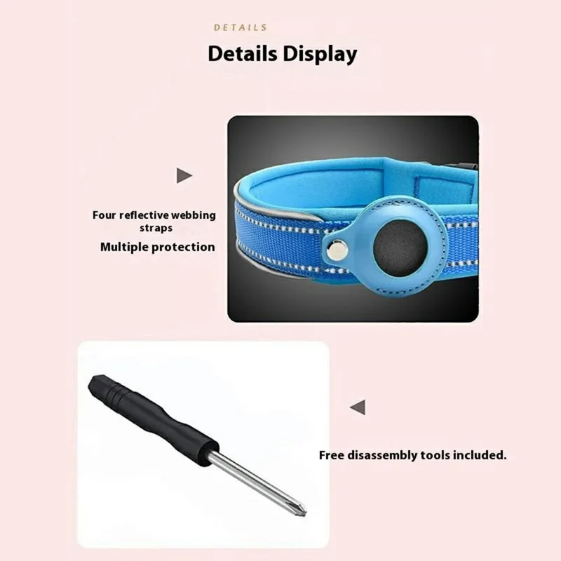 Collar de Cuero PU Reflectante para Perros con Soporte para Seguimiento AirTag, Talla: XL - Negro