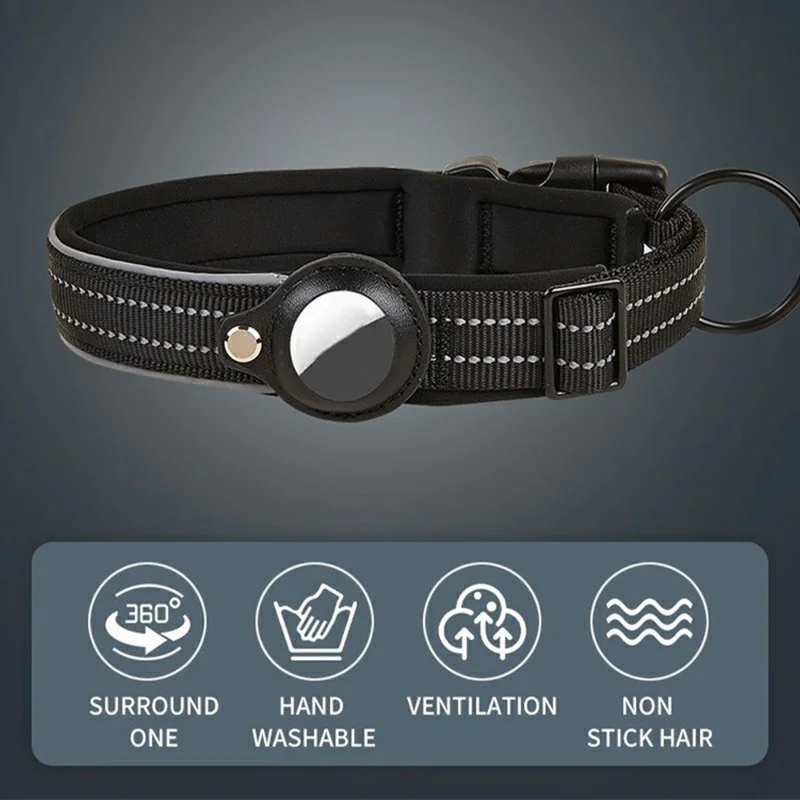 Reflective PU Leather Pet Dog Collar for AirTag Smart Tracker Holder Case, Size: XL - Blue