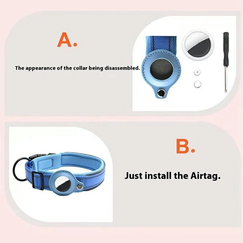 Reflective PU Leather Pet Dog Collar for AirTag Smart Tracker Holder Case, Size: XL - Blue