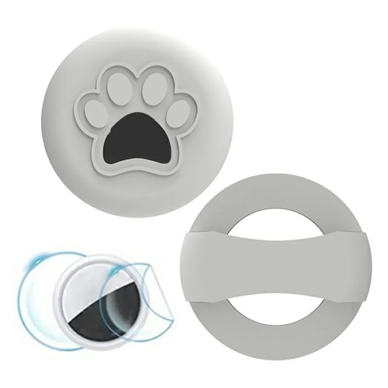 For Apple AirTag Tracker Silicone Case Pet Collar Attachment Dog Paw Pattern Anti Drop Protective Cover - White