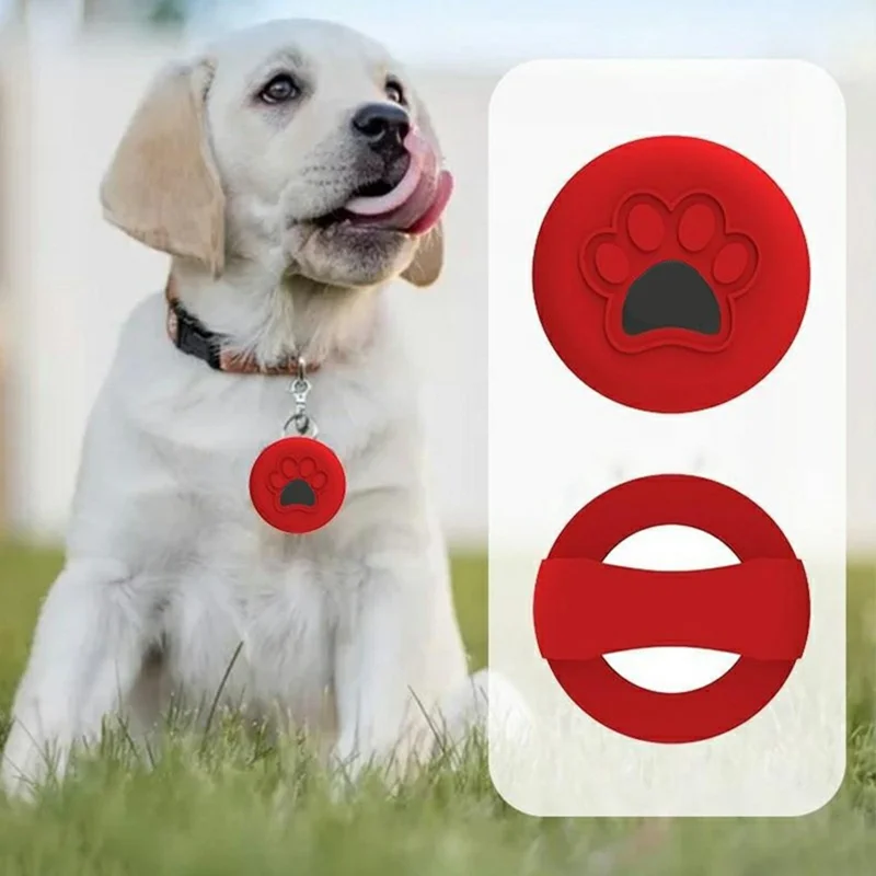 For Apple AirTag Tracker Silicone Case Pet Collar Attachment Dog Paw Pattern Anti Drop Protective Cover - White