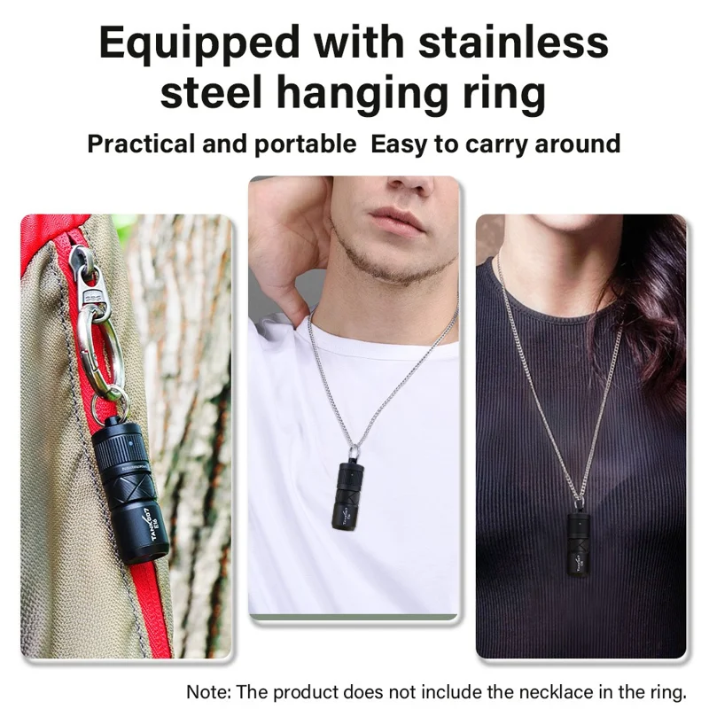 TANK007 E16 Mini Flashlight Zoomable USB Rechargeable Aluminum Alloy Torch with Keychain