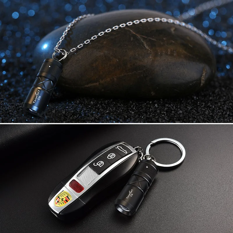 TANK007 E16 Mini Flashlight Zoomable USB Rechargeable Aluminum Alloy Torch with Keychain