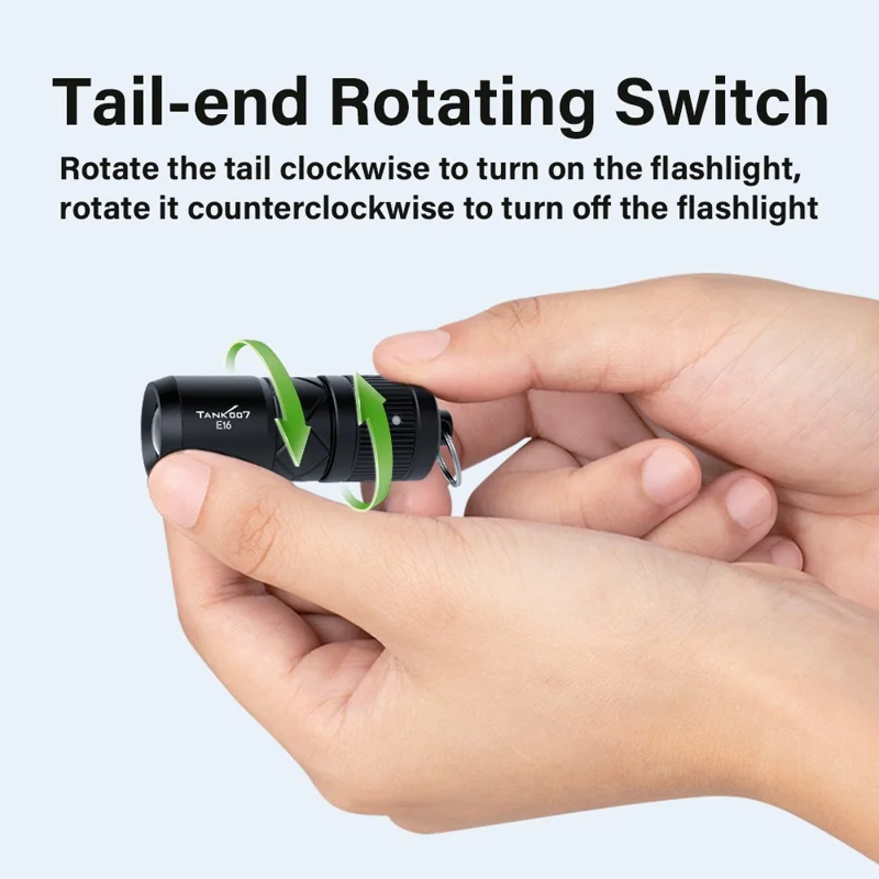TANK007 E16 Mini Flashlight Zoomable USB Rechargeable Aluminum Alloy Torch with Keychain