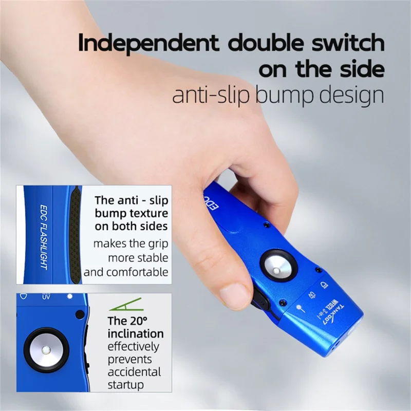 TANK007 WF02L Lanterna Multifuncional EDC à Prova d'Água IP64 Luz Branca, UV e Laser Verde com Clipe Traseiro - Azul