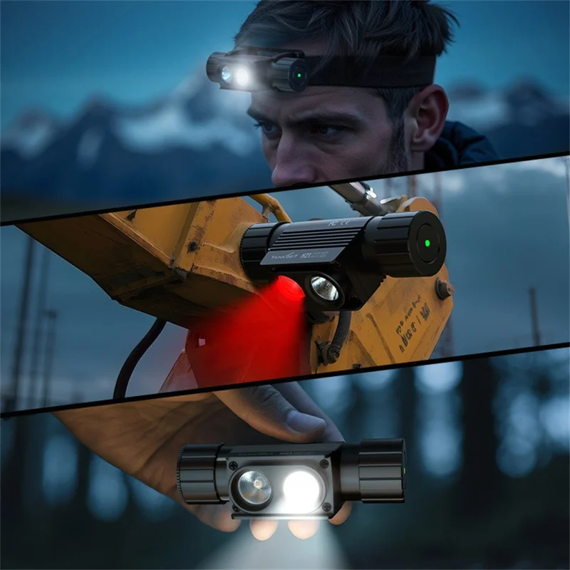 TANK007 H21 Spotlight  /  Floodlight Dual Light Source Headlamp 1000 Lumens Aluminum Alloy Head Torch - White+Red
