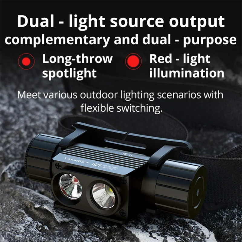 TANK007 H21 Spotlight  /  Floodlight Dual Light Source Headlamp 1000 Lumens Aluminum Alloy Head Torch - White+Red