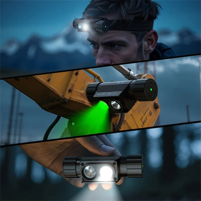 TANK007 H21 Spotlight  /  Floodlight Dual Light Source Headlamp 1000 Lumens Aluminum Alloy Head Torch - White+Green