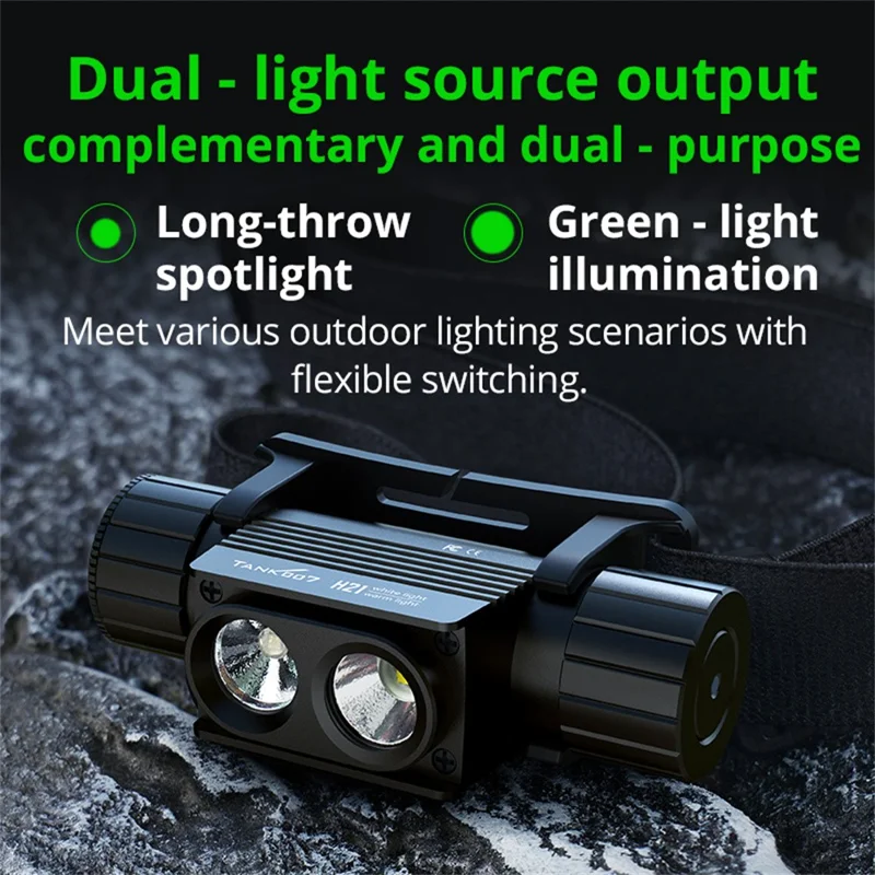 TANK007 H21 Spotlight  /  Floodlight Dual Light Source Headlamp 1000 Lumens Aluminum Alloy Head Torch - White+Green
